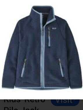 Patagonia Kids New Navy Retro Pile Fleece Full Zip Jacket. Size XL